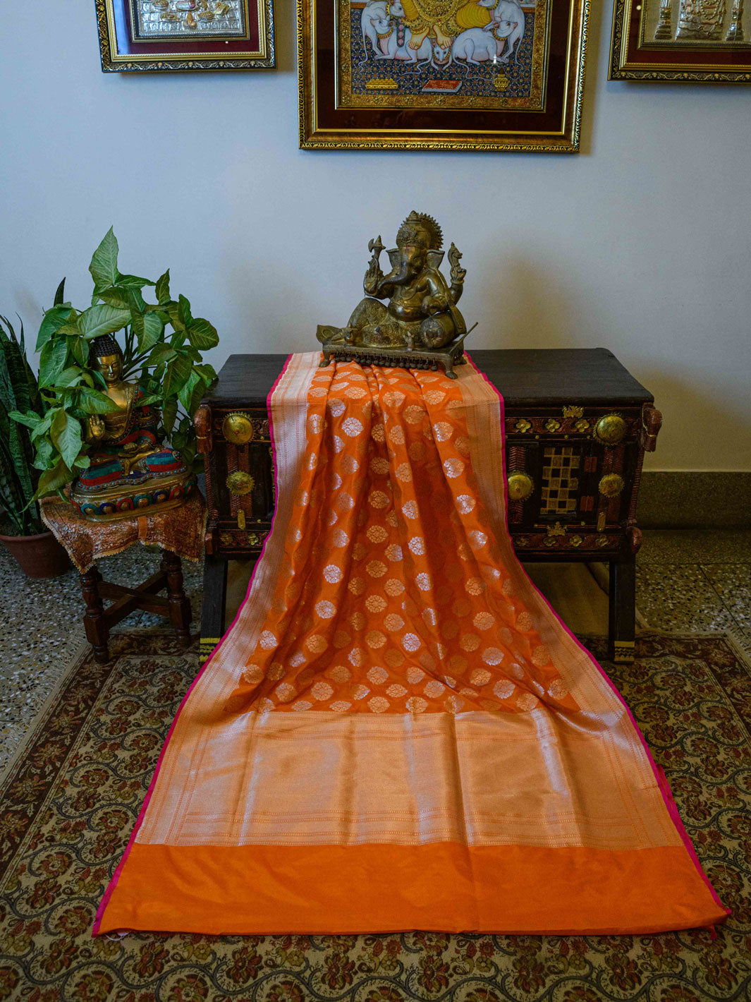 Orange Pure Silk Banarasi Handloom Saree
