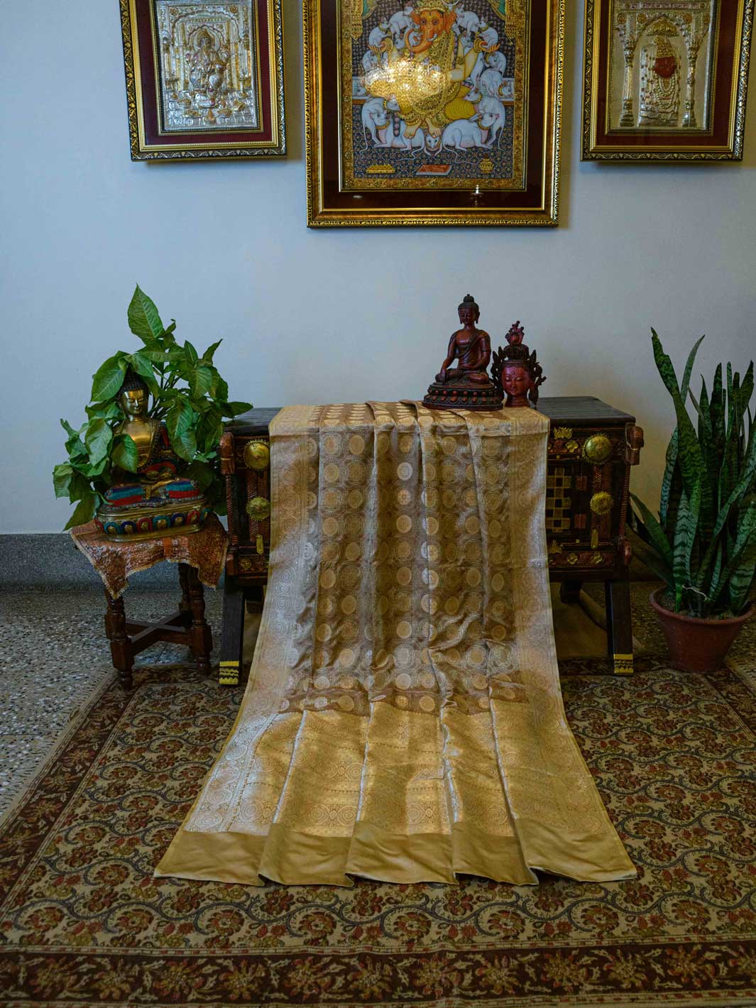 Beige Gold Pure Silk Banarasi Handloom Saree