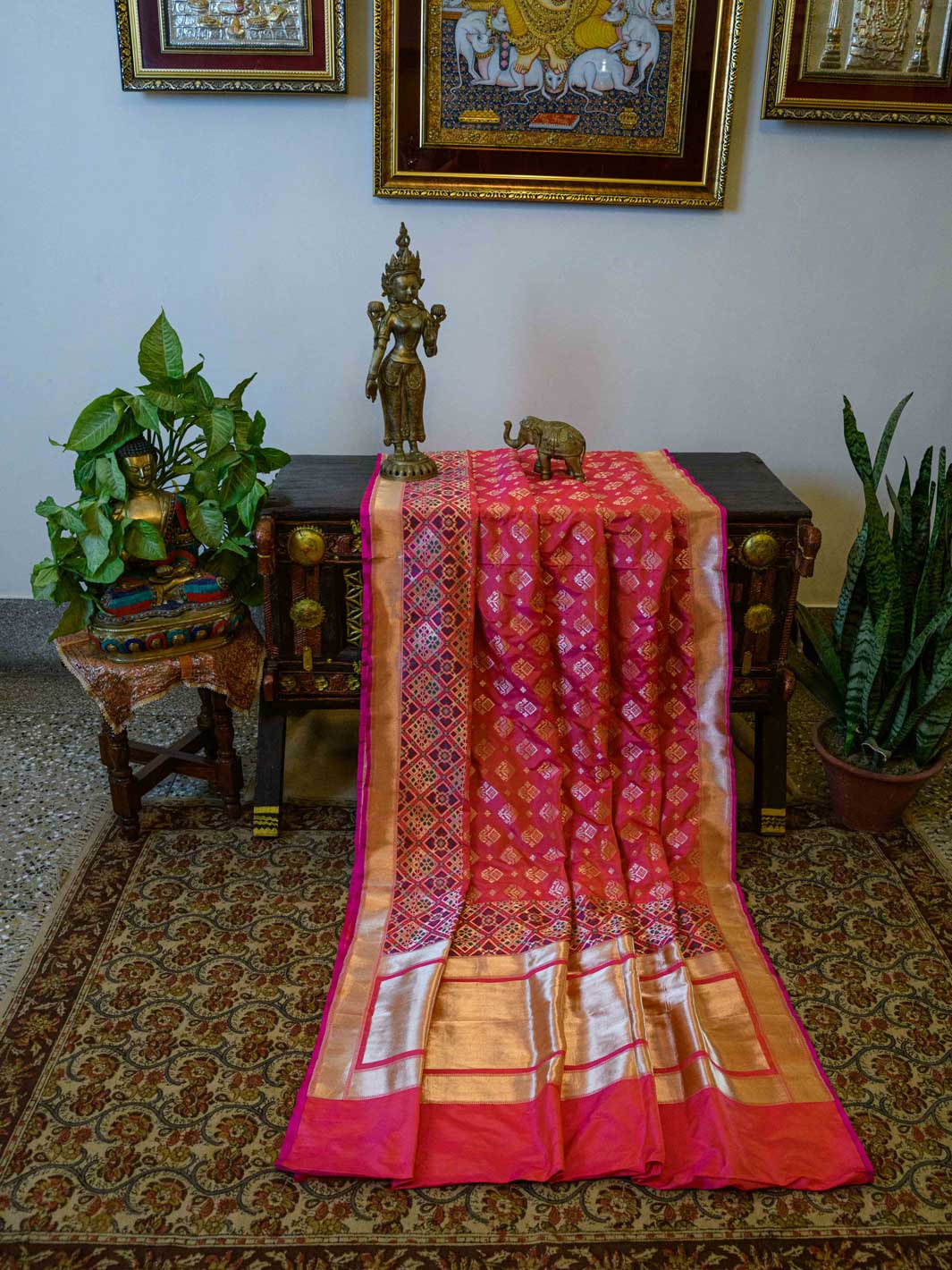 Orange/Rani Pink Pure Silk Banarasi Handloom Saree