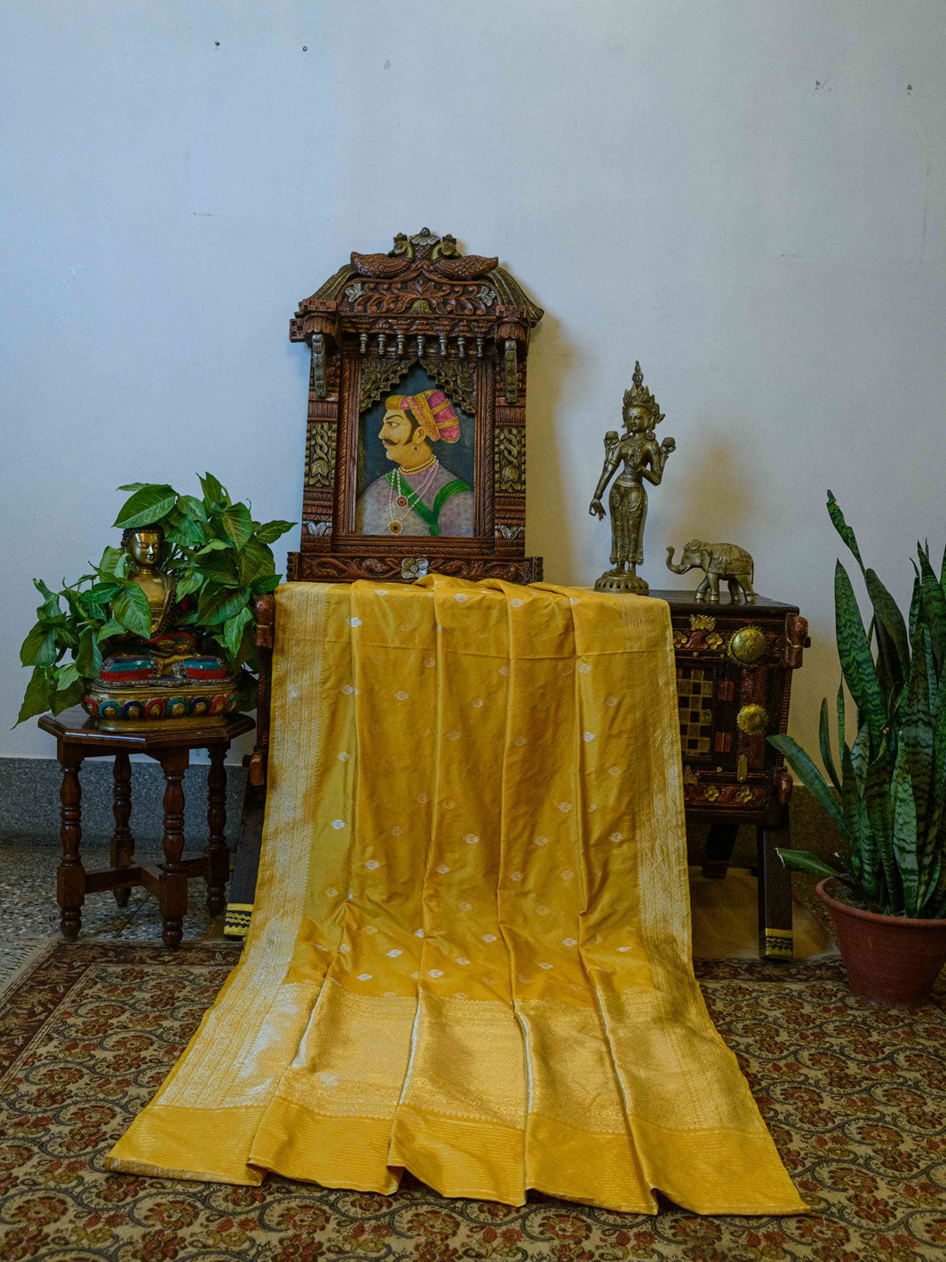 Yellow Pure Katan Silk Handloom Banarasi Saree
