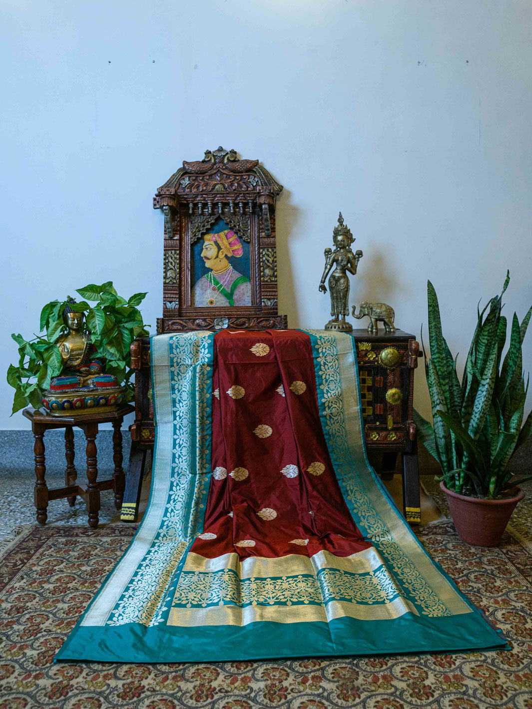 Maroon Pure Katan Silk Handloom Banarasi Saree