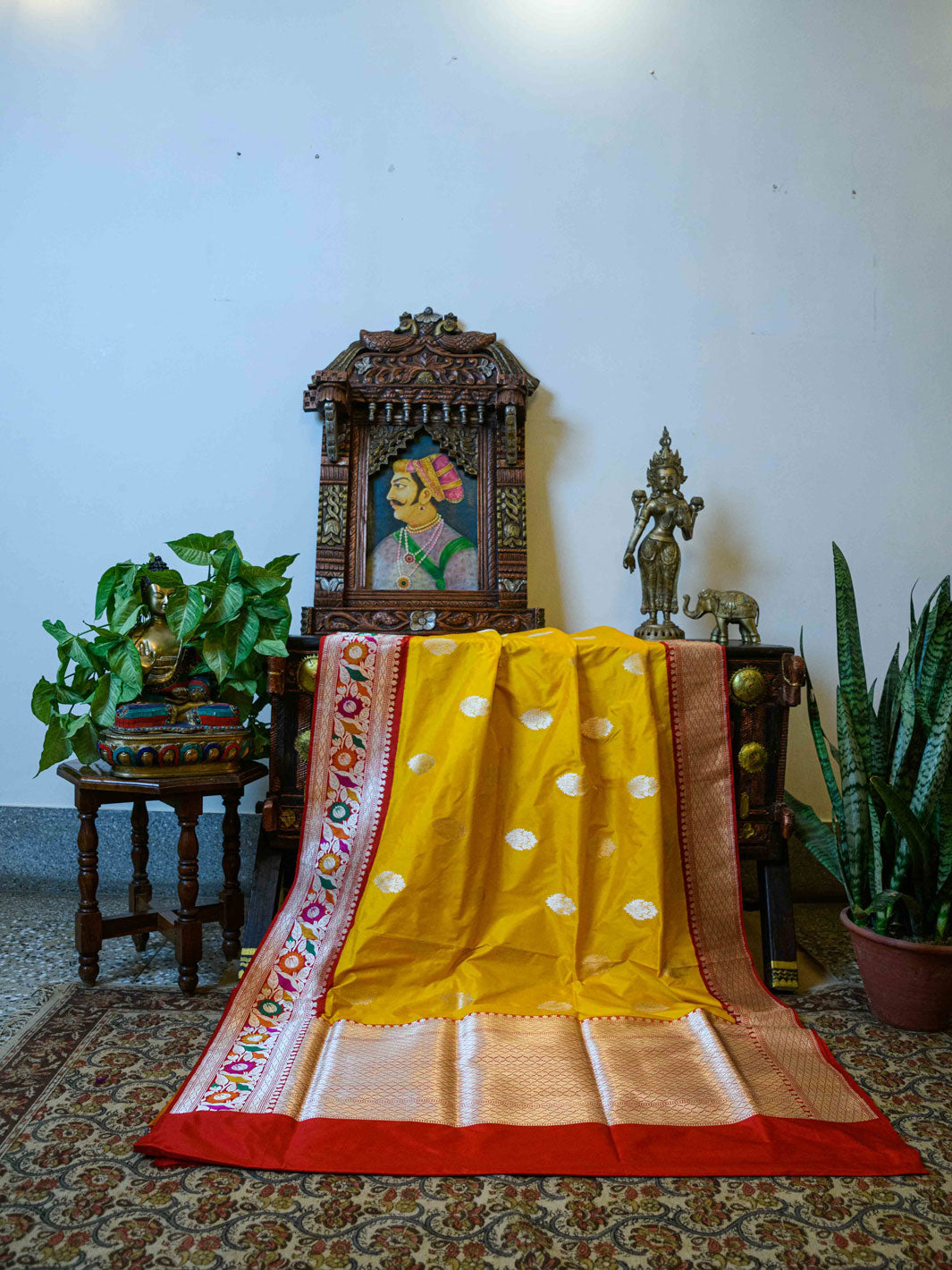 Yellow/Red Pure Katan Silk Handloom Banarasi Saree