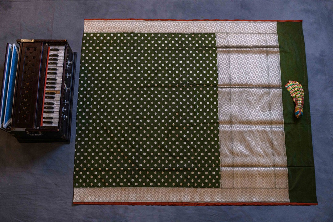 Black/Green Pure Silk Banarasi Handloom Saree