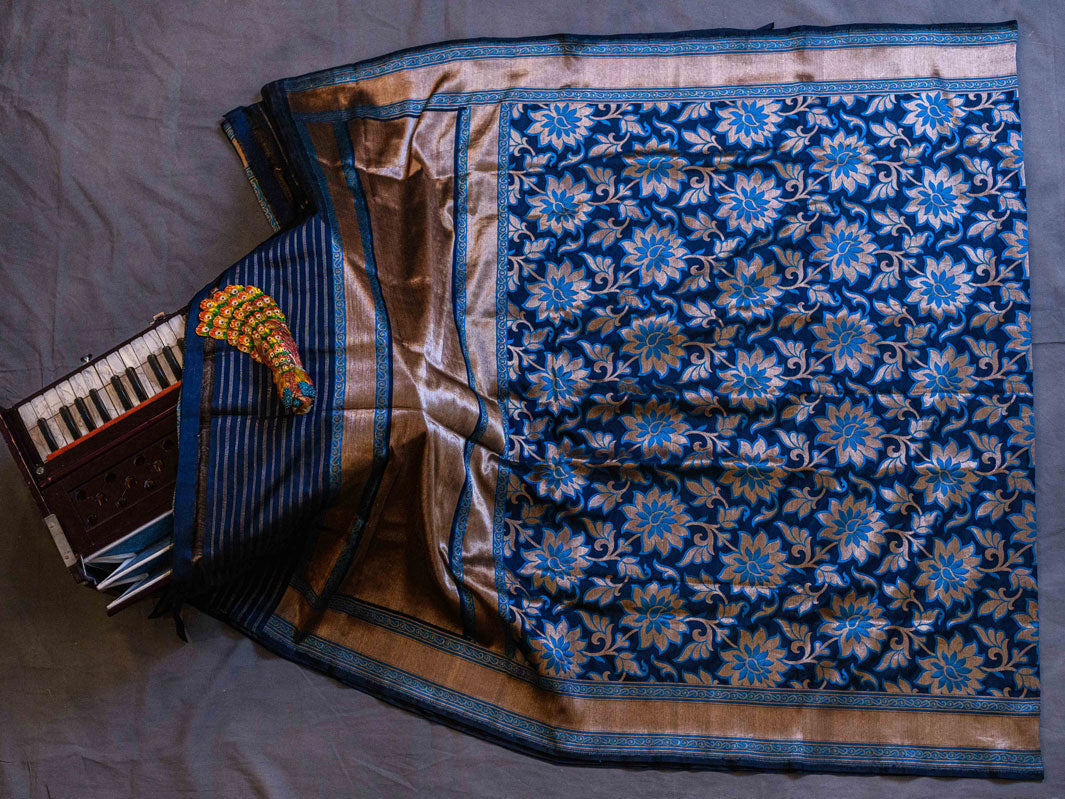 Midnight Blue Pure Silk Banarasi Handloom Saree