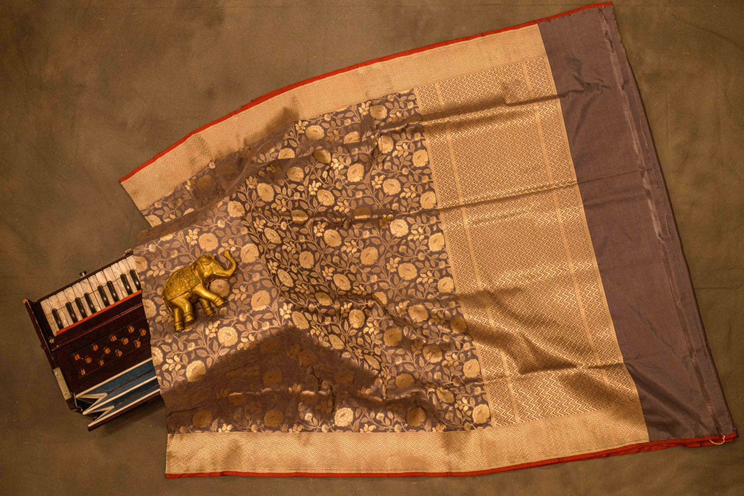 Gray Pure Silk Banarasi Handloom Saree