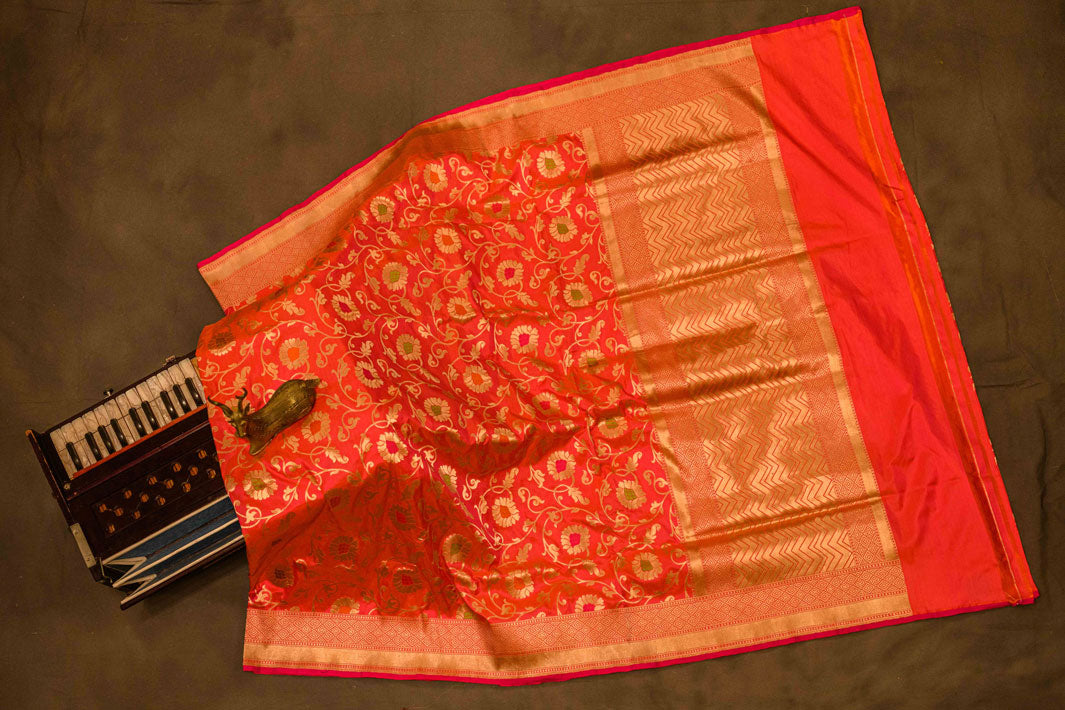 Red/Pink Pure Silk Banarasi Handloom Saree