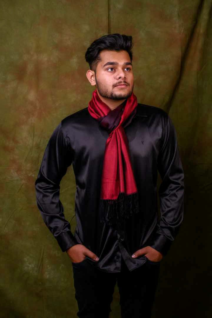 Black-Deep Red (Maroon) Reversible Silk Stole