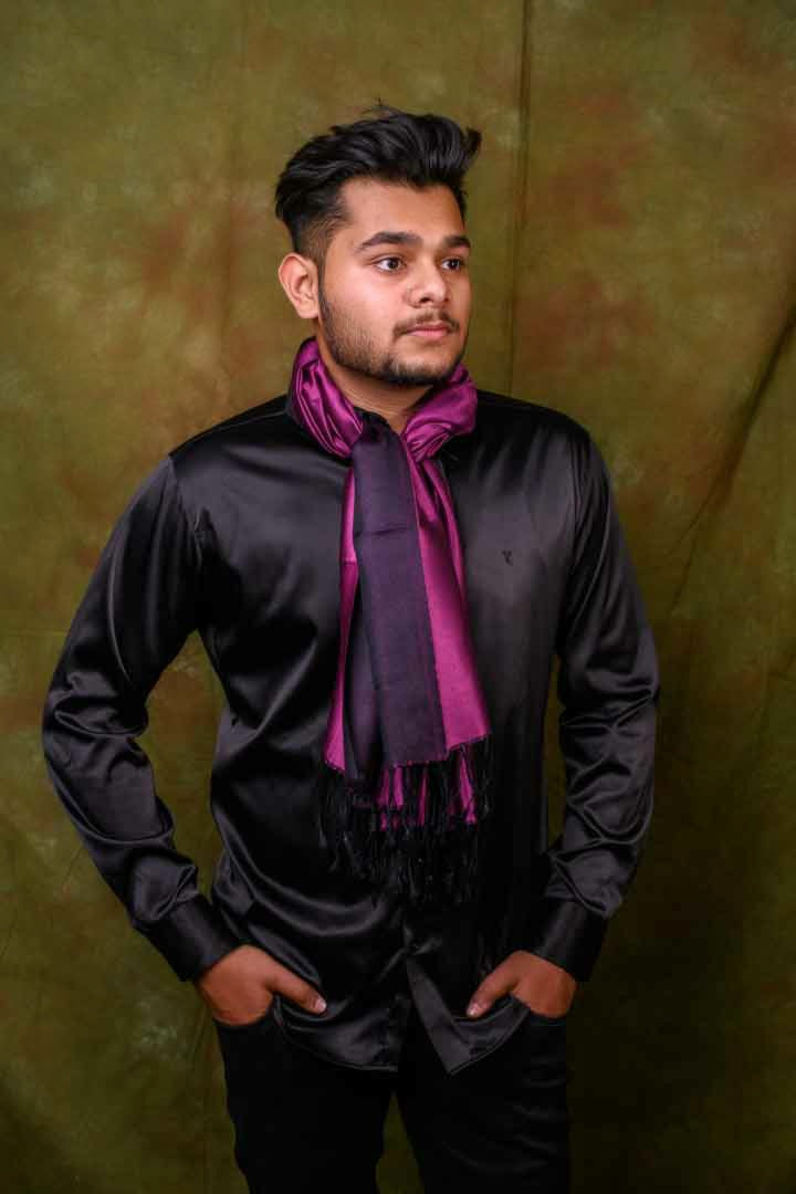 Jet Black- Dark Purple Reversible Silk Stole