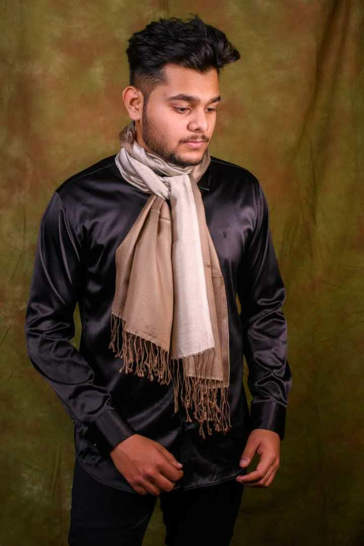Wood Brown-Cream Reversible Silk Stole