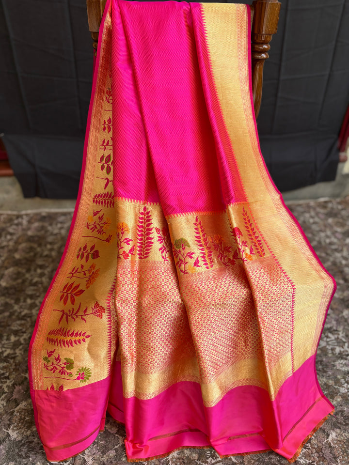 Pink Pure Katan Silk Saree