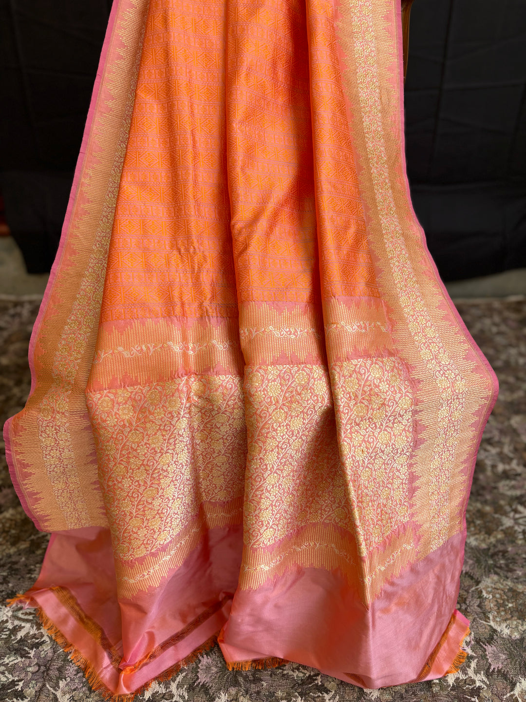 Orange Tanchoi Katan Handloom Saree