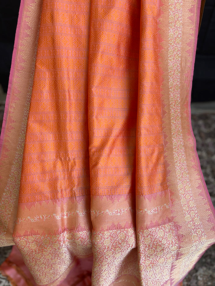 Orange Tanchoi Katan Handloom Saree