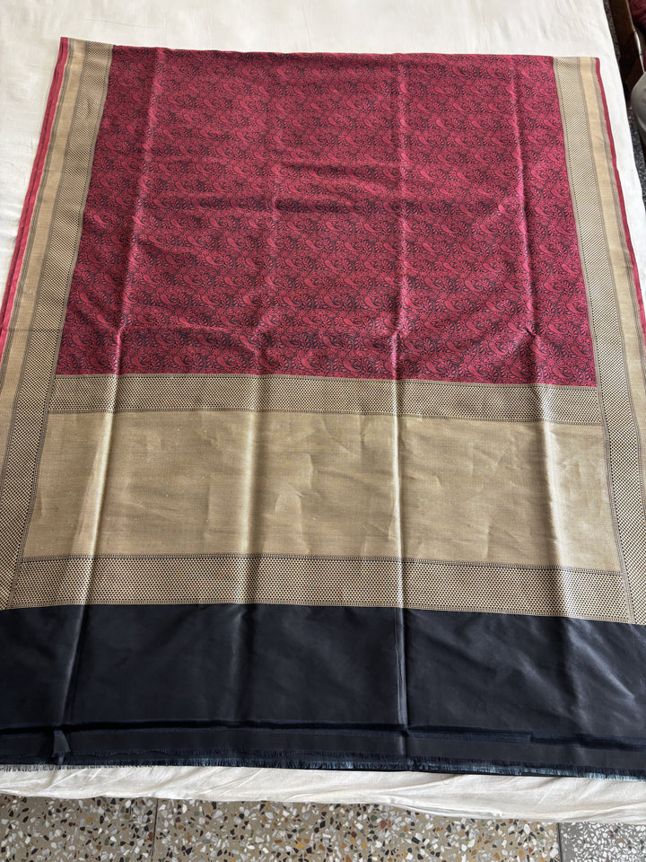 Deep Red & Black Banarasi Handloom Katan Silk Saree