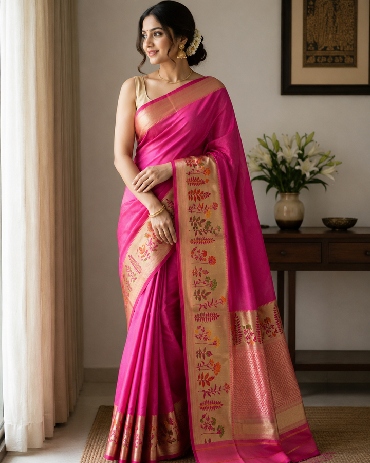 Pink Pure Katan Silk Saree