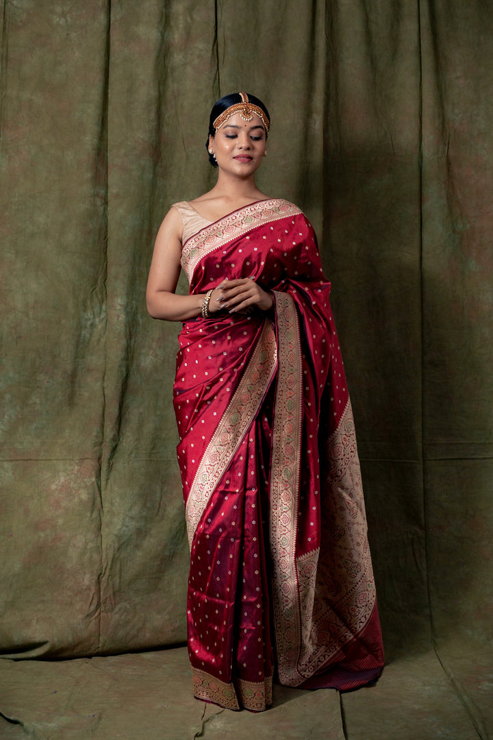 'Red’ Pure Katan Silk Banarasi Handloom Saree