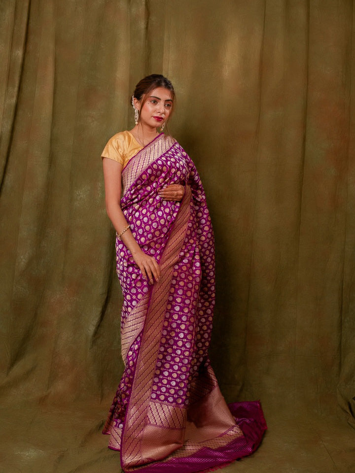 Magenta Pure Katan Silk Banarasi Handloom Saree