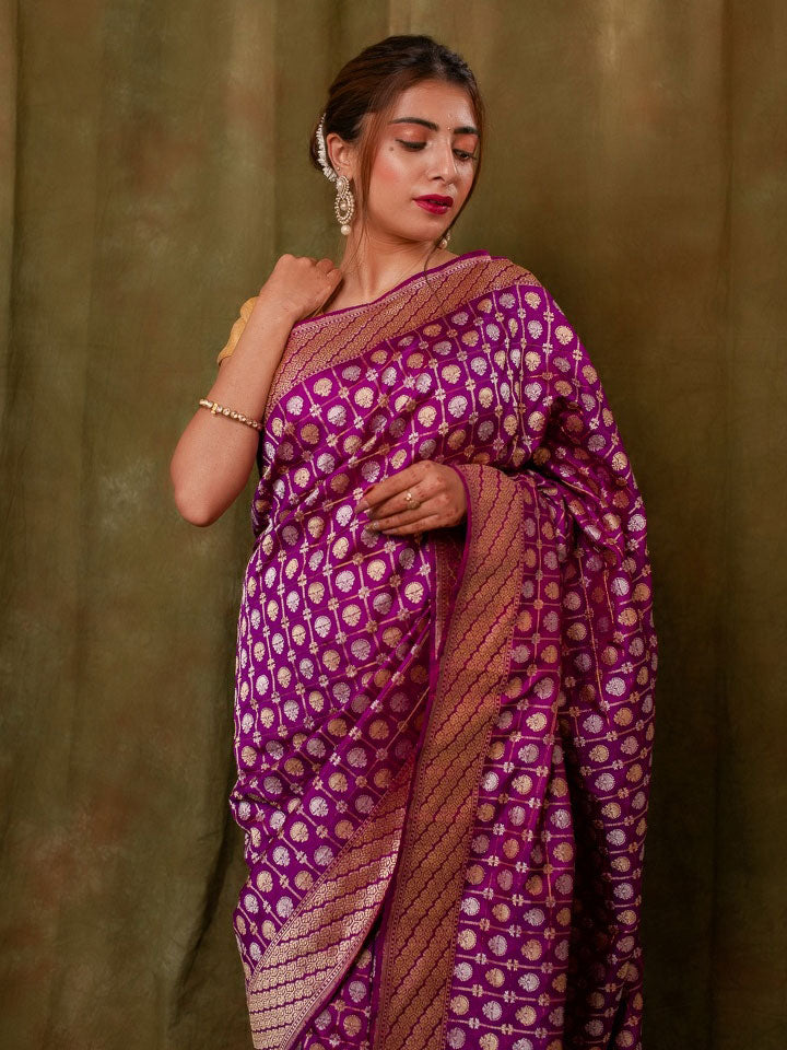 Magenta Pure Katan Silk Banarasi Handloom Saree