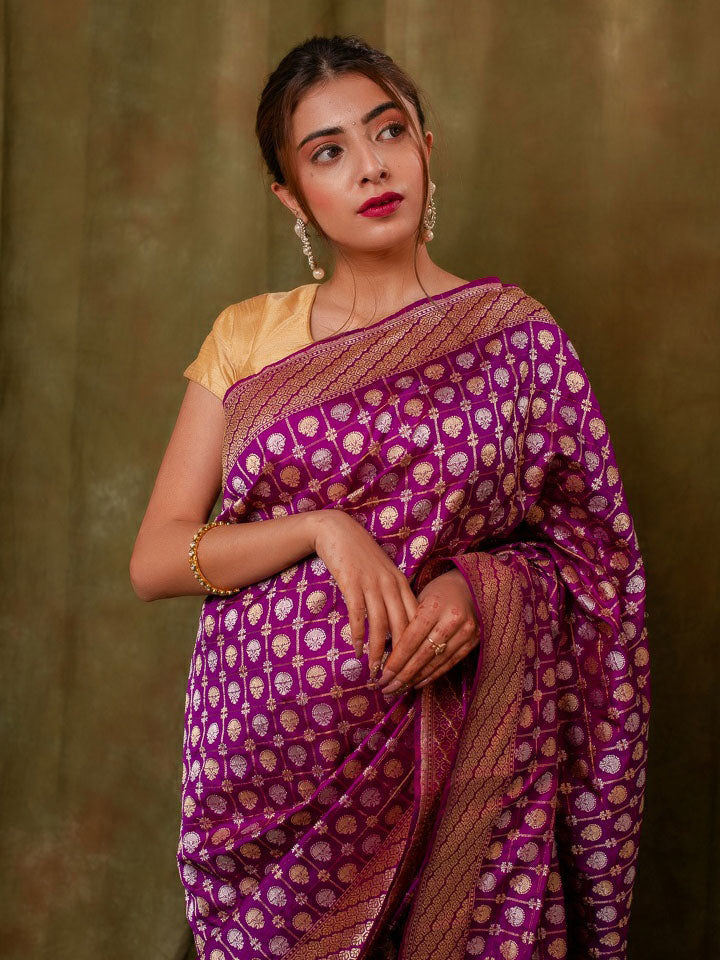 Magenta Pure Katan Silk Banarasi Handloom Saree