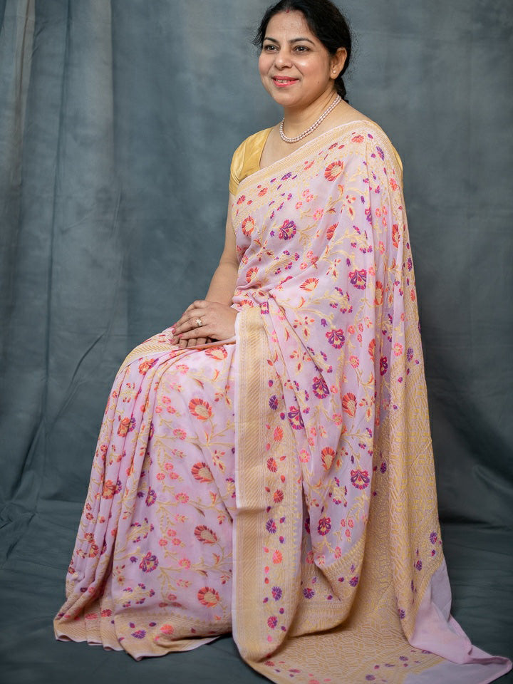 Light Pink Pure Khaddi Georgette Banarasi Handloom Saree