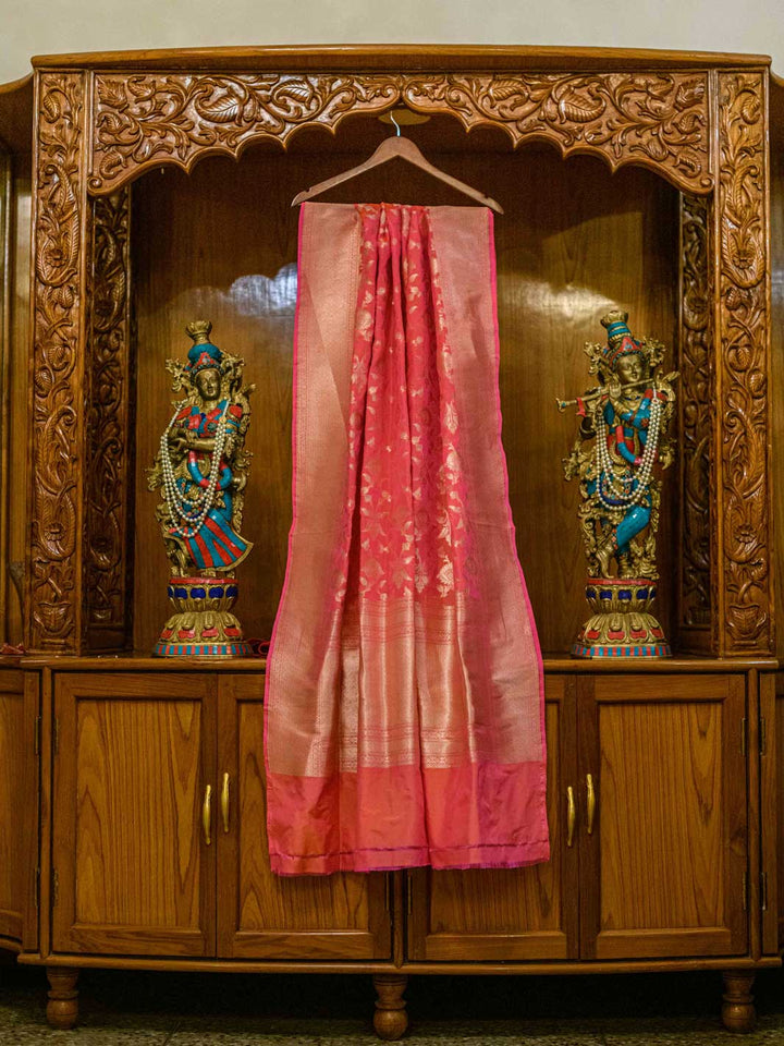 Pink/Peach Pure Silk Banarasi Handloom Saree