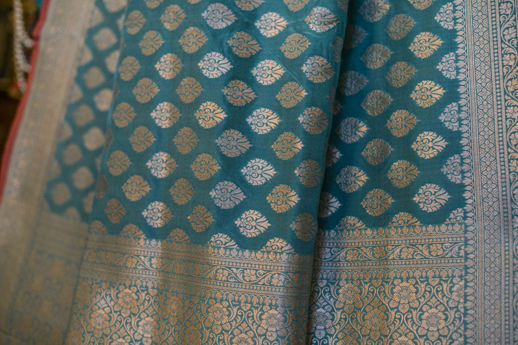 Neptune Green Pure Silk Banarasi Handloom Saree