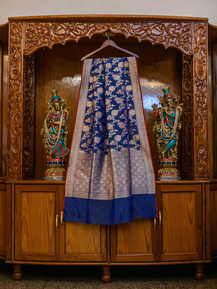Blue Green Pure Silk Banarasi Handloom Saree