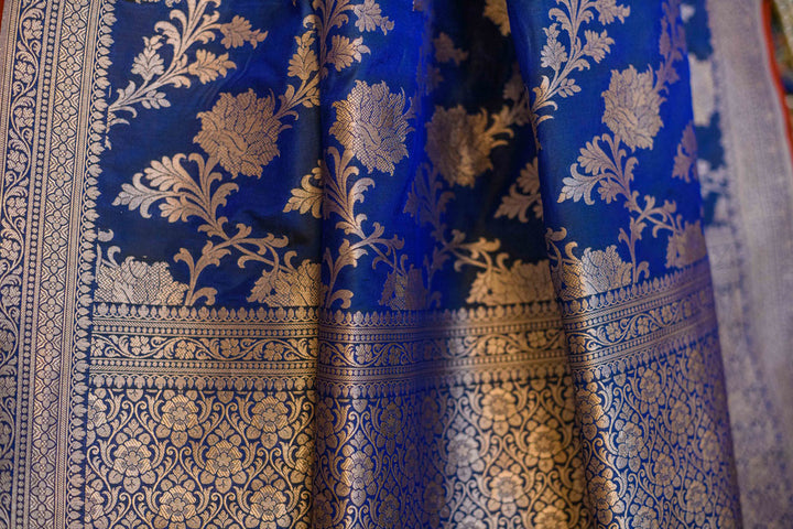 Blue Green Pure Silk Banarasi Handloom Saree