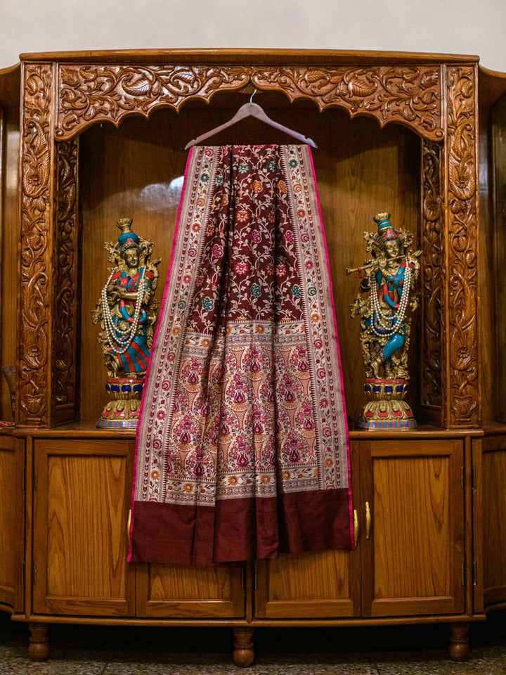 Maroon Pure Katan Silk Banarasi Handloom Saree