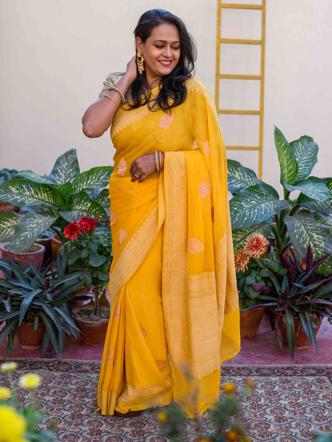 Yellow Pure Khaddi Georgette Banarasi Handloom Saree