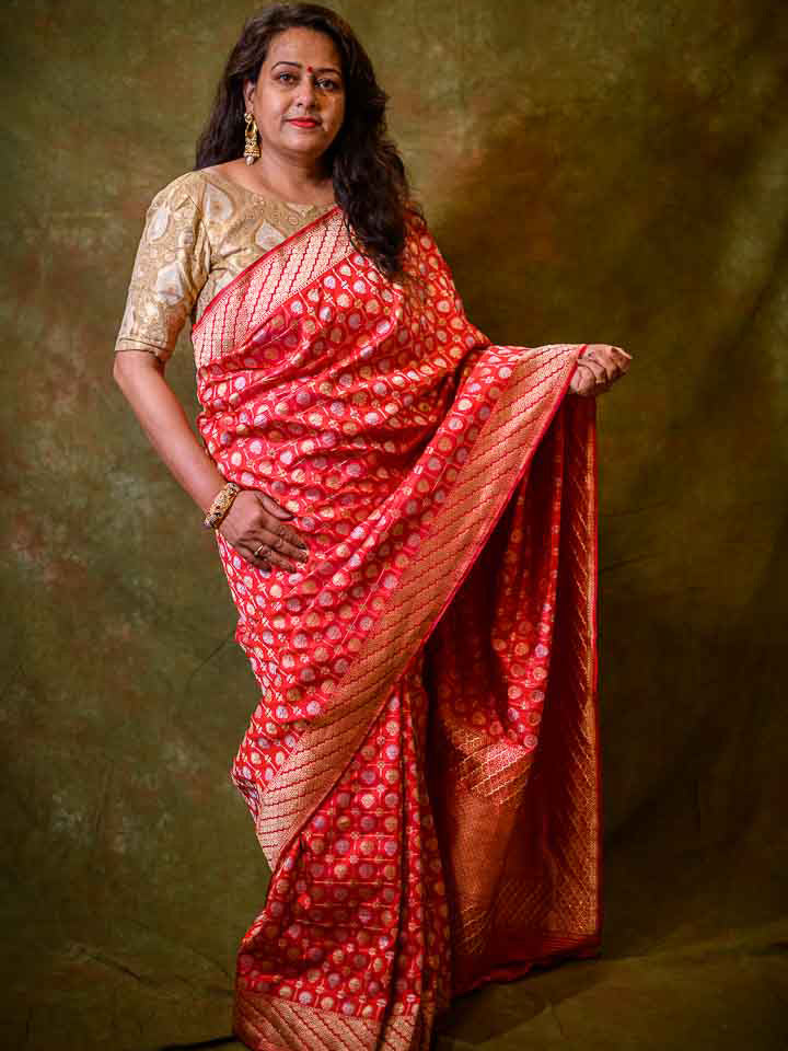 Red Pure Katan Silk Banarasi Handloom Saree