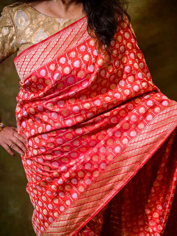 Red Pure Katan Silk Banarasi Handloom Saree