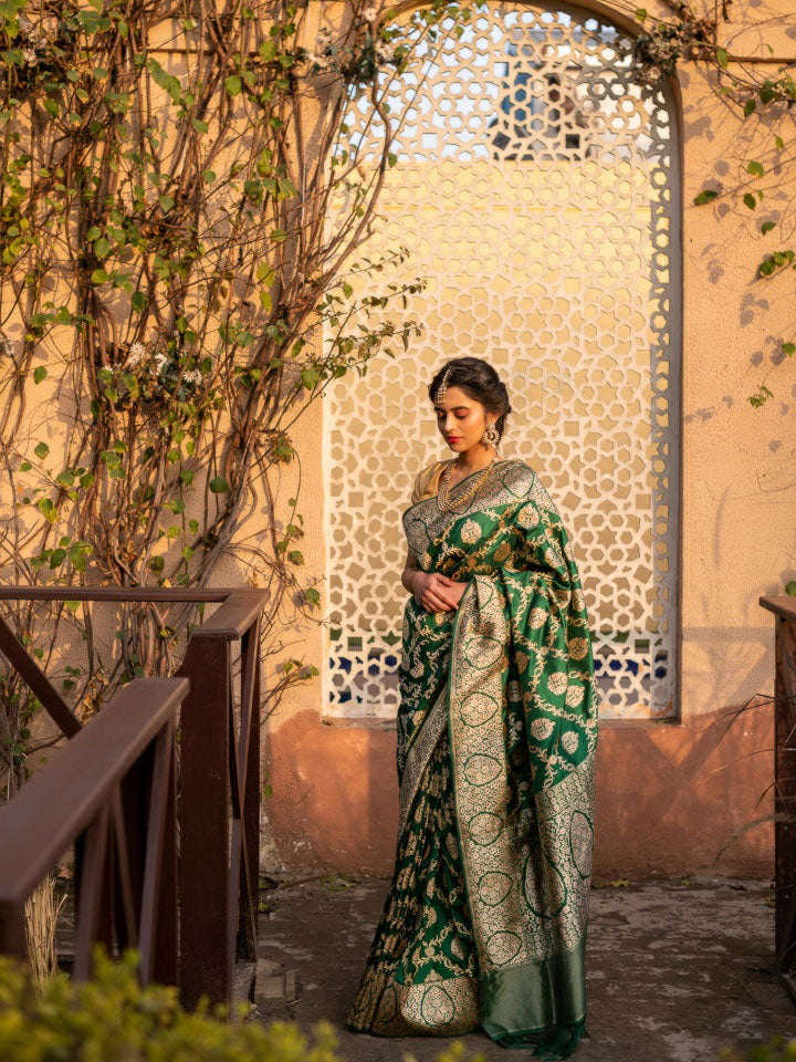 Green Pure Katan Silk Handloom Banarasi Saree