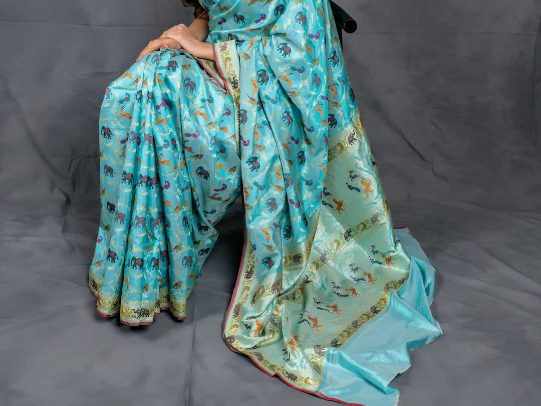 Firozi Pure Katan Silk Banarasi Handloom Saree