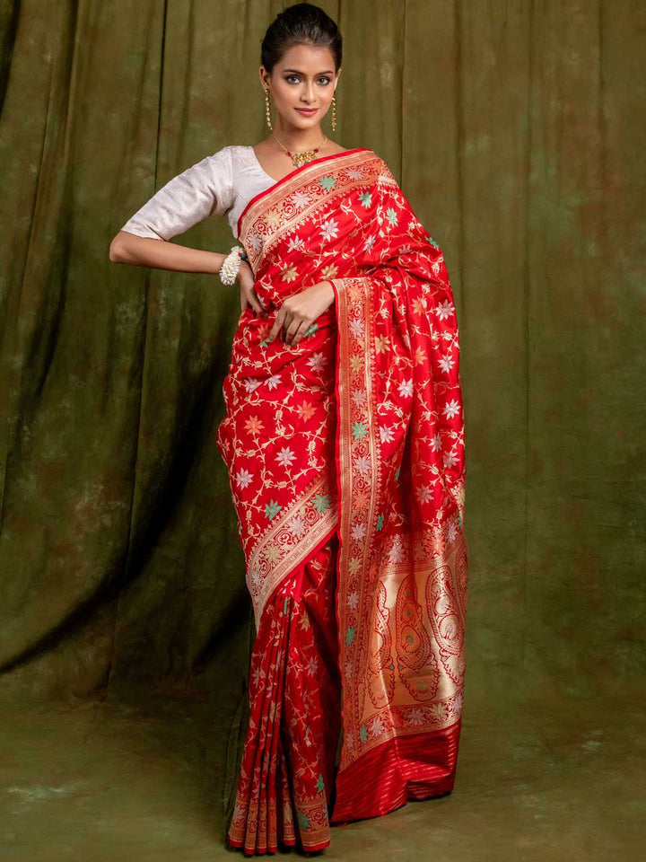 'Red’ Pure Katan Silk Banarasi Handloom Saree