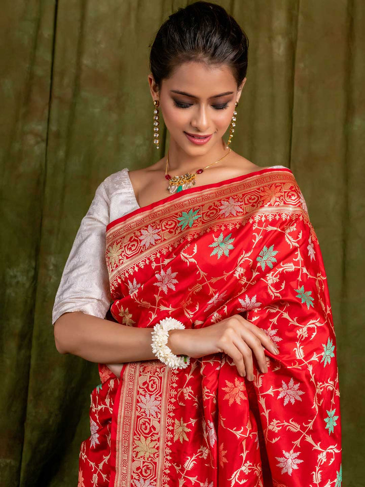 'Red’ Pure Katan Silk Banarasi Handloom Saree