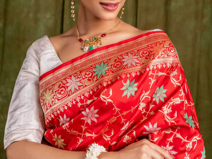 'Red’ Pure Katan Silk Banarasi Handloom Saree