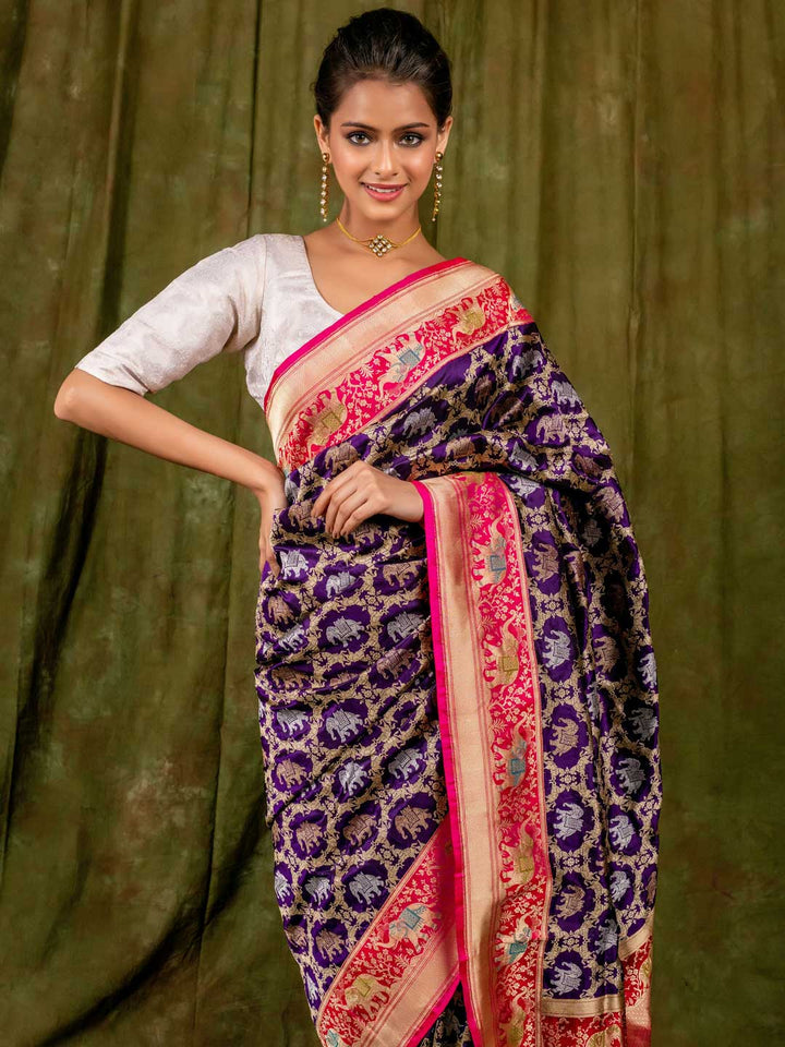 Purple I Pink Contrast Pure Katan Silk Banarasi Handloom Saree