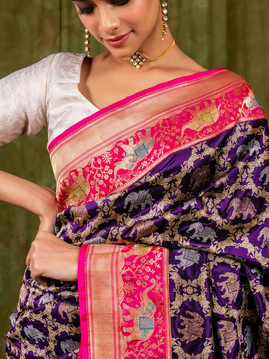 Purple I Pink Contrast Pure Katan Silk Banarasi Handloom Saree