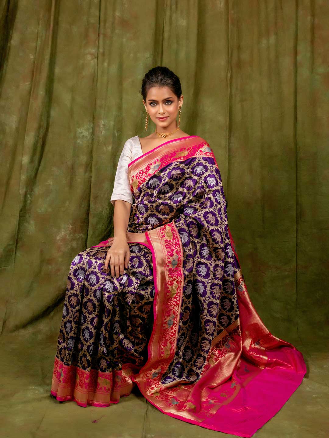 Purple I Pink Contrast Pure Katan Silk Banarasi Handloom Saree