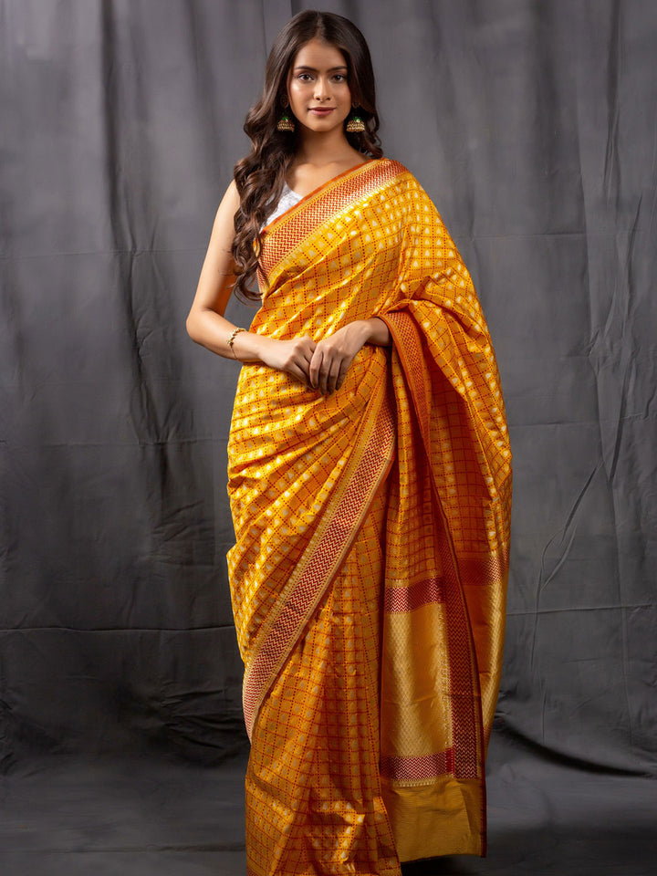 Yellow Pure Katan Silk Banarasi Handloom Saree