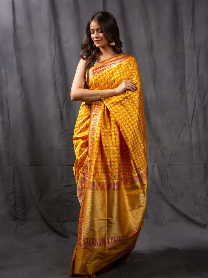 Yellow Pure Katan Silk Banarasi Handloom Saree