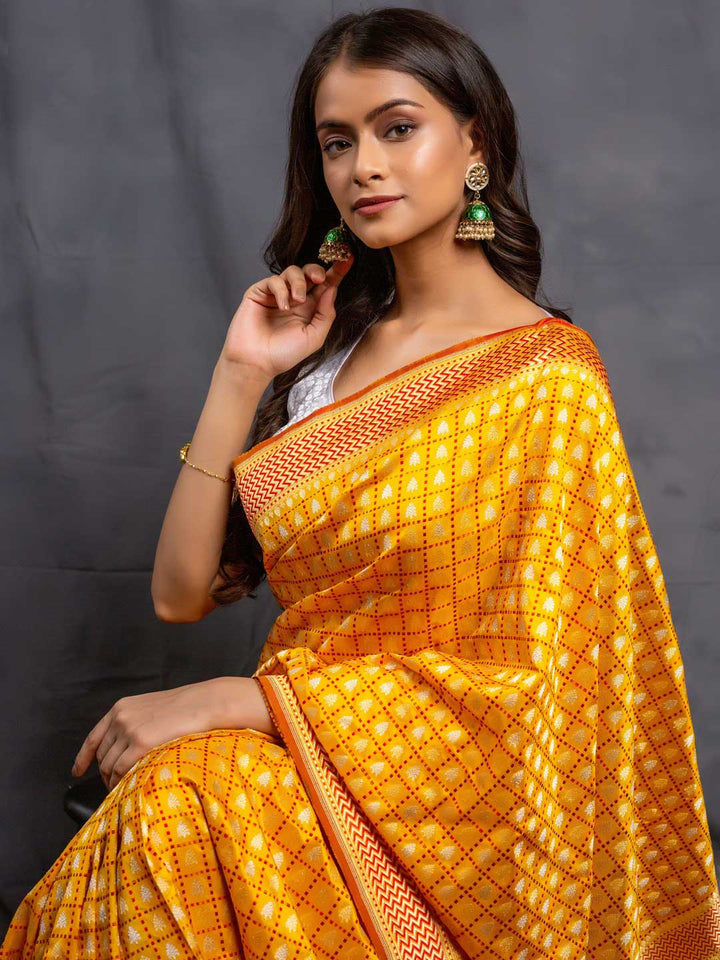 Yellow Pure Katan Silk Banarasi Handloom Saree