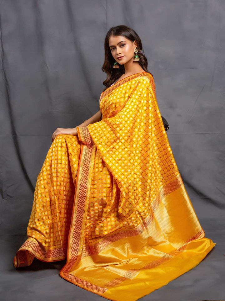 Yellow Pure Katan Silk Banarasi Handloom Saree