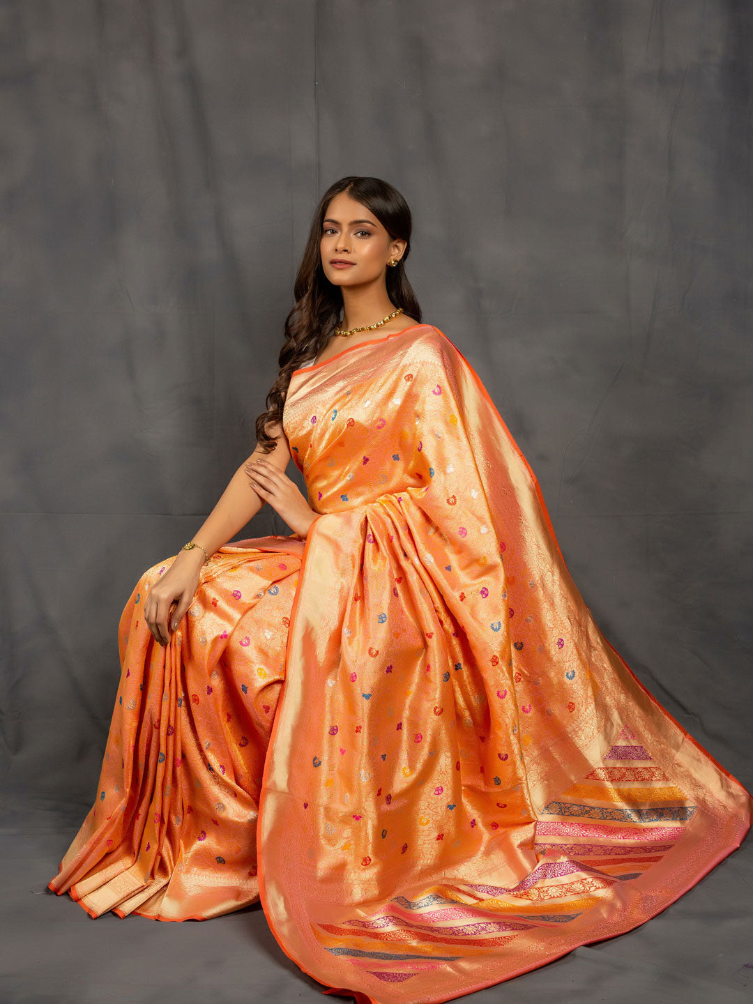 Peach Pure Katan Silk Banarasi Handloom Saree