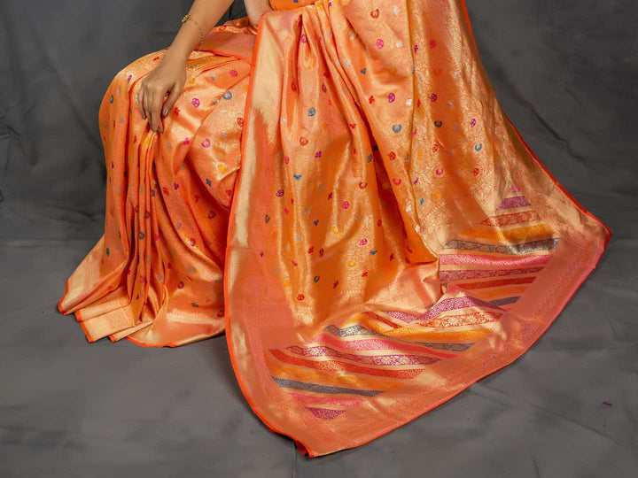 Peach Pure Katan Silk Banarasi Handloom Saree